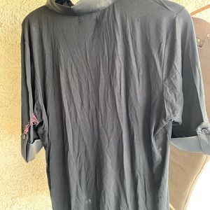 Black button shirt with black satin trim